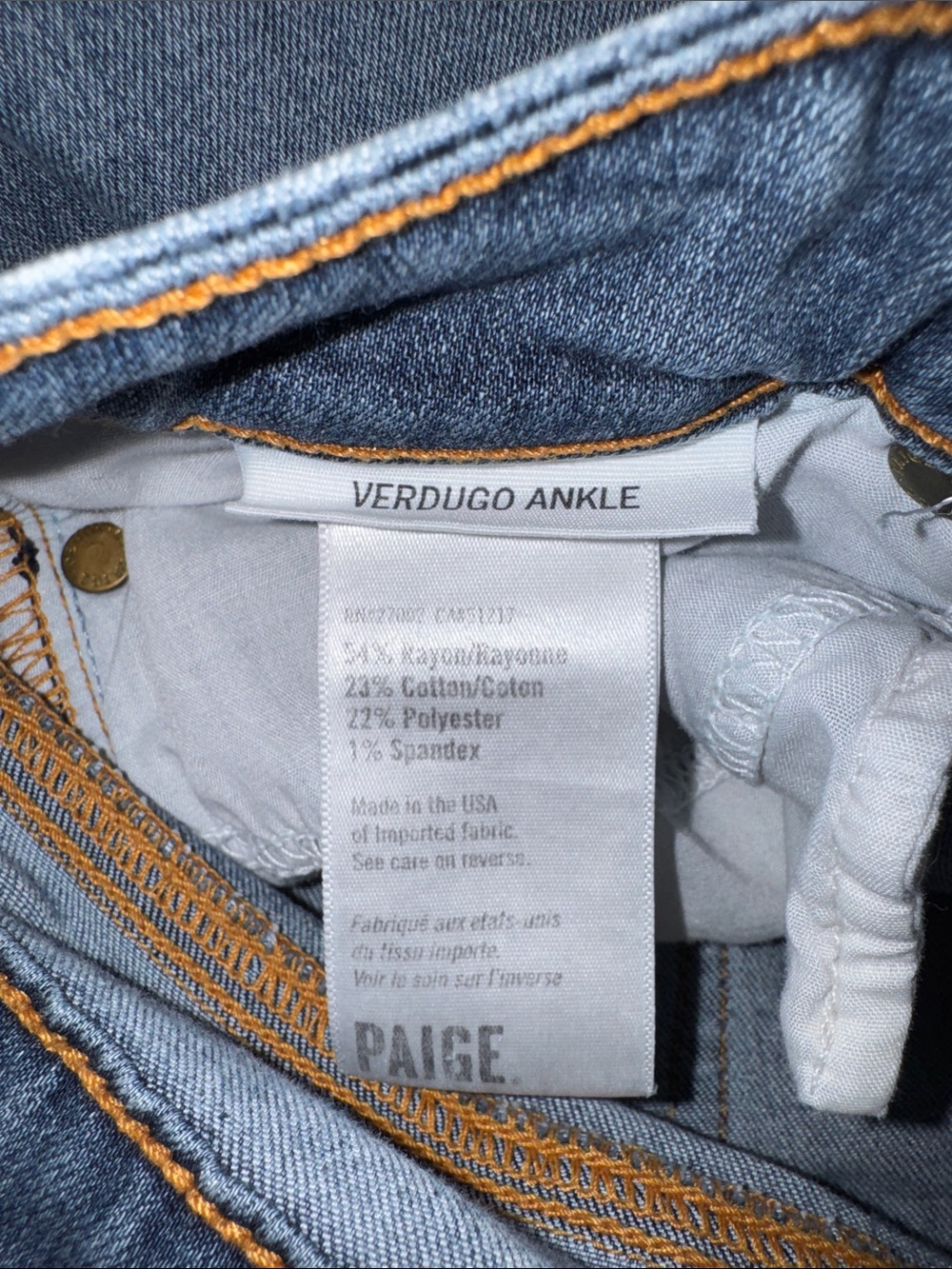 PAIGE Distressed Skinny Jeans — Light Wash Blue Sz 28” rise 8” quiet luxury - Picture 5 of 5
